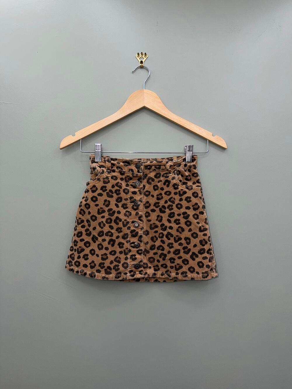 Cat & Jack Girls Leopard Corduroy Button Front Mini Skirt Size 7/8